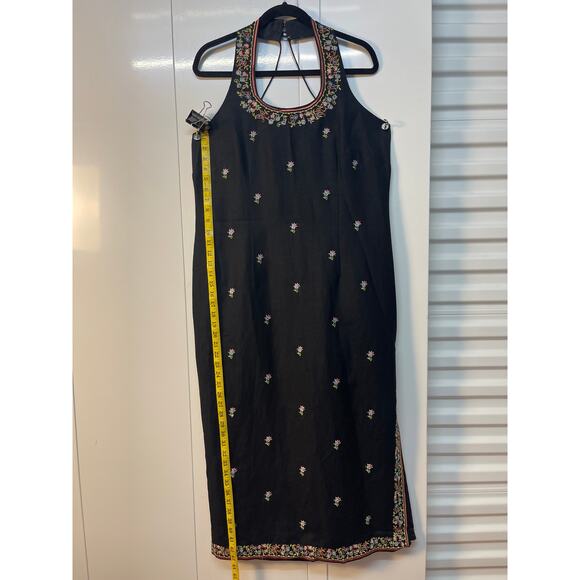 Kenar Halterneck Embroidered Maxi Dress with a Slit on the Left Side Black Sz 16 - Picture 5 of 12